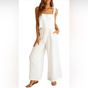 NWOT ANRABESS 2 Piece Outfit Linen Pants Jumpsuit, size L